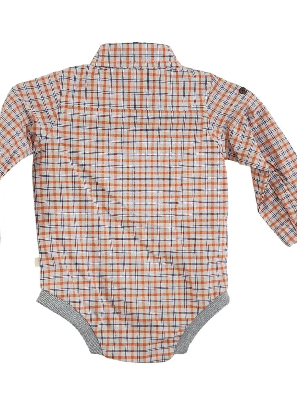ME & HENRY Orange Navy Plaid Woven Bodysuit - Size 12/18m